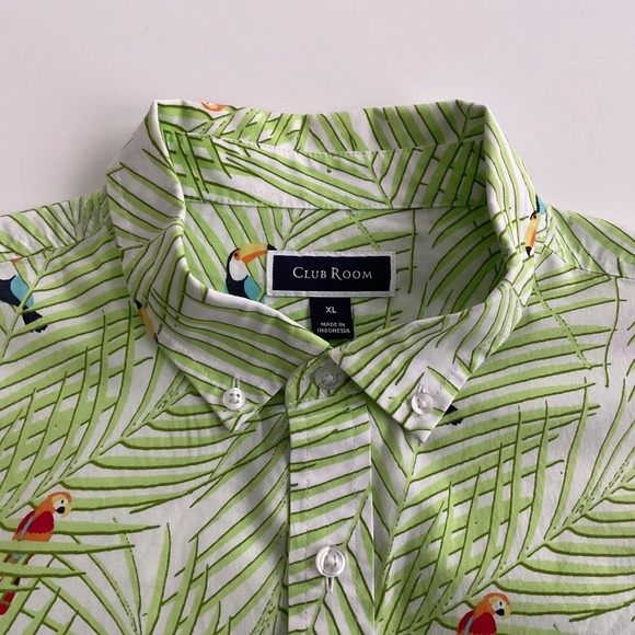 Club Room Tropical Short Sleeve Shirt XL Green Button Down Tucans Palm Hawaii - Picture 4 of 11
